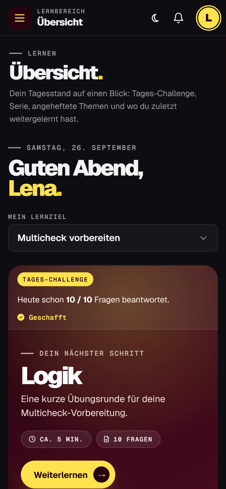 Lernbereich von IT Quiz auf dem Handy